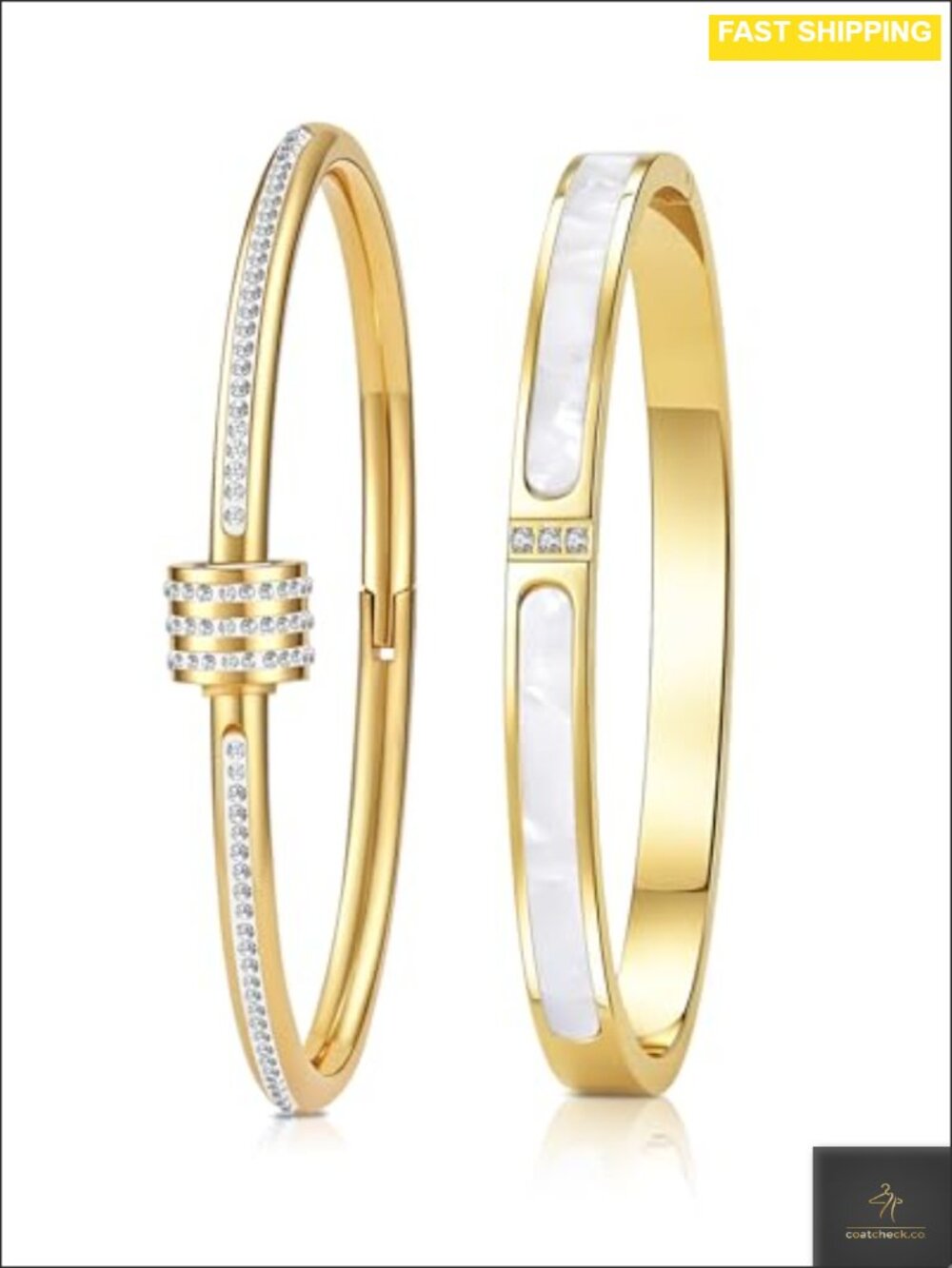 2pc 18K Gold Plated Bangle Bracelets Titanium Steel Women
